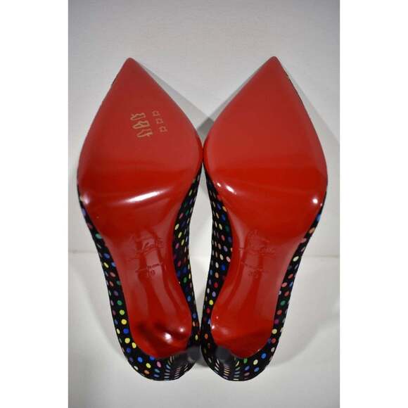 Christian Louboutin Hot Chick 100 Black Suede Multicolor Polka Dot Heel Pump 39 - Picture 12 of 12